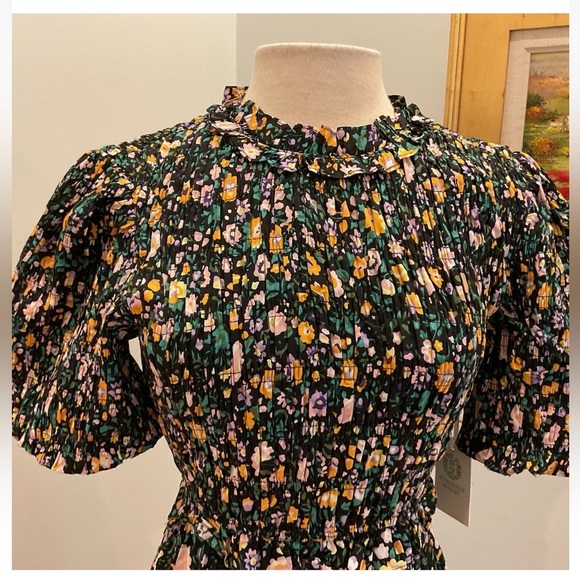 HYACINTH HOUSE Samantha Dress M Black Floral Smocked Midi NWT Cottagecore - Picture 9 of 15